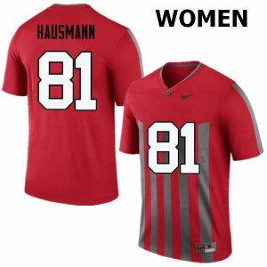 Women's Ohio State Buckeyes #81 Jake Hausmann Throwback Nike NCAA College Football Jersey Original BNR3144CO